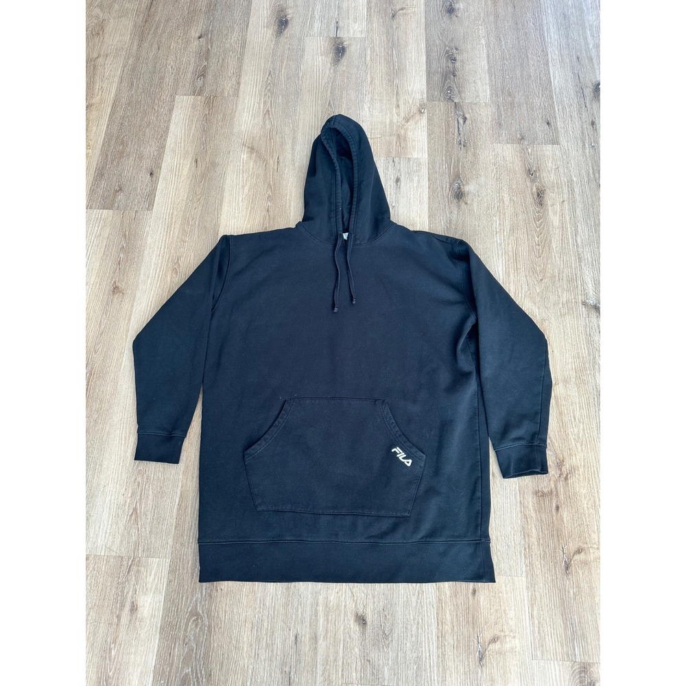 Fila Mens XL Hoodie Black‎ Fleece Pullover Long Sleeve Relaxed Fit Sportswear